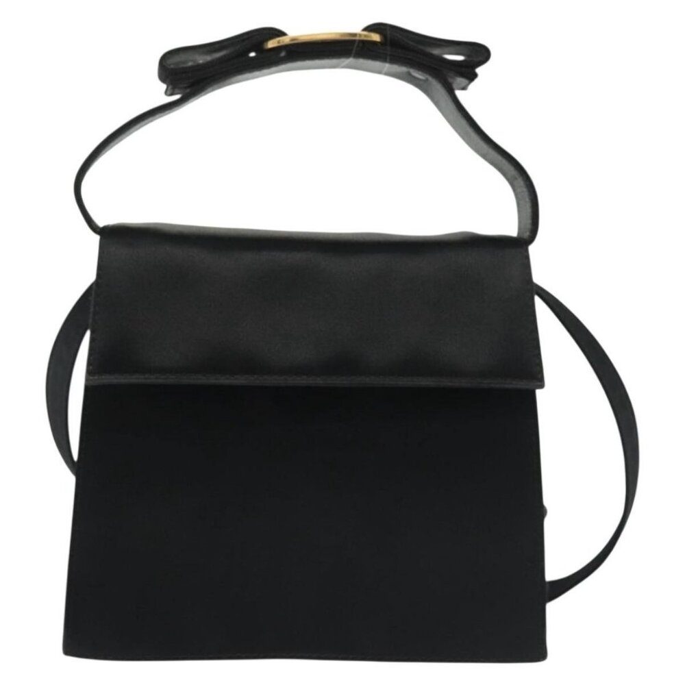 Authentic Salvatore Ferragamo Vala Shoulder Bag Satin Black Gold - Picture 5 of 16